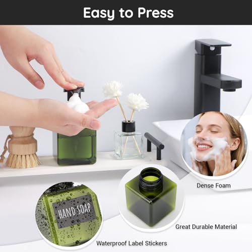 Image of Segbeauty 8.5oz Plastic Refillable Foam Soap Dispenser, 4pcs Empty Body Wash Hand Soap Pump Bottle Dispensers with Labels, 250ml Small Green Shampoo Bottles with Foam Dispenser Pump Liquid Container