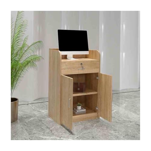 HBOOMOEM Mesa De RecepcióN，Mostrador Recepcion Peluqueria，Mostrador De RecepcióN con Compartimentos Abiertos，Adecuado para Salas De RecepcióN, Pasillos, Oficinas.(Oak,60CM/23.6in)