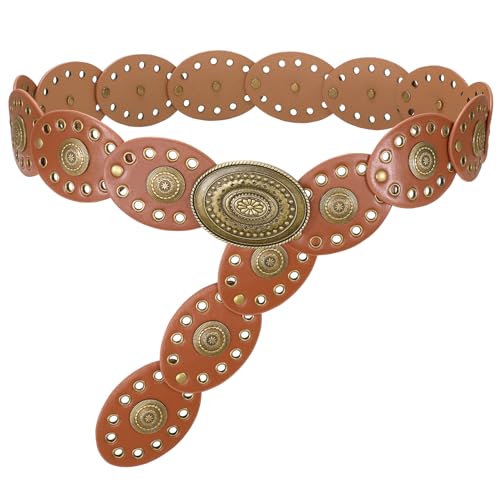 WERFORU Concho Gürtel für Damen Breiter Boho Westerngürtel Boho Taillengürtel für Kleider Röcke und Jeans