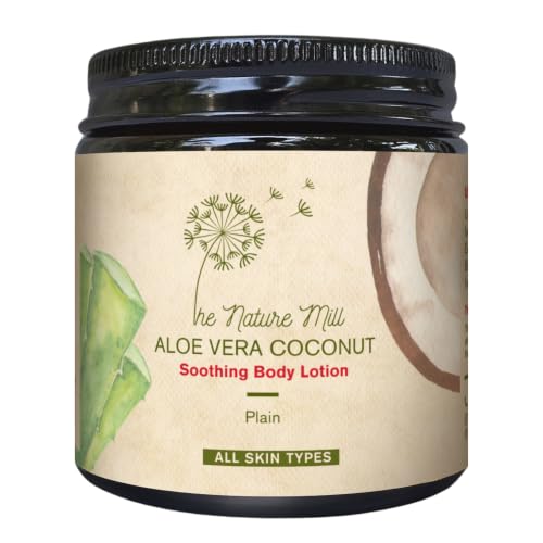 Image of The Nature Mill Aloe Vera Coconut Soothing Body Lotion. All Natural, No Cream Base, Soothes & De-Tans Skin, Multi-Use: Body, Hand, Foot, Deo. Coconut, 100g