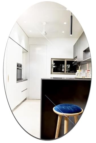 Image of Oval Shape Adhesive Mirror Sticker for Wall on Tiles Bedroom Living Room Basin Mirror Bathroom Wall Mirror Both Side Sticker Acrylic Wall Mirror 30L*20W CM DN-2