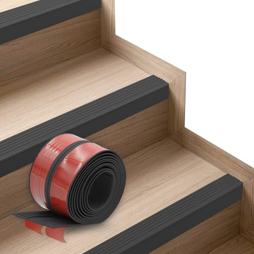 Non-Slip Step Edge Protector Vinyl Stair Nosing - Self-Adhesive Anti-Slip Stair Nose Edging Trim Stairway Nose Molding & Nosing Strip for High Traffic-Safety Indoor-Outdoor Use(Black 22 3.3Ft)
