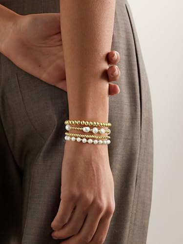 Gold Beaded Bracelets for Women Baroque Pearl Stackable14K Gold Plated Stretch Bead Ball Bracelet Jewelry Gifts4