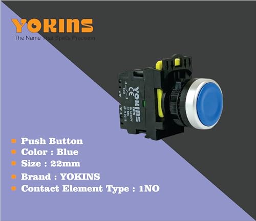 Image of Yokins Push Button, EB2M-A-10-B, 22mm Blue color with spring return with 1NO (copper & silver contacts)