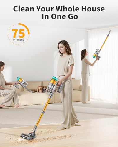 Image of MBYULO Cordless Vacuum Cleaner for Home 600W 60Kpa Upgraded Powerful Stick Vacuum Up to 75Mins, Anti-Tangle & Wall Mount Charging, 8 in 1 Lightweight Vacuum Cleaners for Home /Pet Hair /Carpets /Floors