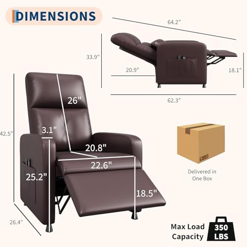 Sillón reclinable eléctrico marrón con tapizado PU miniatura 2