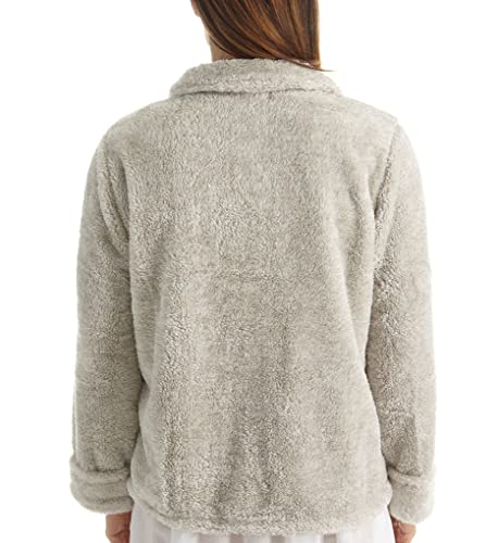 LA CERA Women's Fleece Bed Jacket - 100% Polyester, Collared Button Front, Long Sleeves, Front Pockets, Solid Pattern4