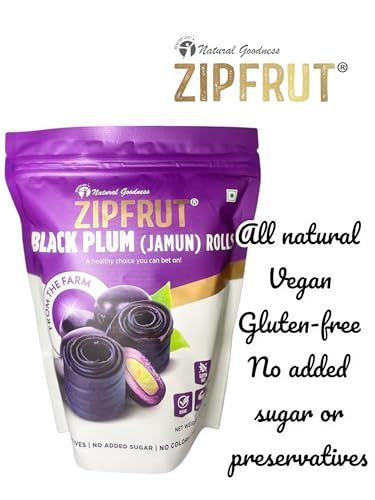 ZipFrut Black Plum (Jamun) Rolls – Natural Jamun Fruit Snacks, Healthy, Sweet & Tangy, 100% Natural, No Preservatives, No Added Sugar, No Artifical Colors or Flavors, Gluten free, Vegan Snack