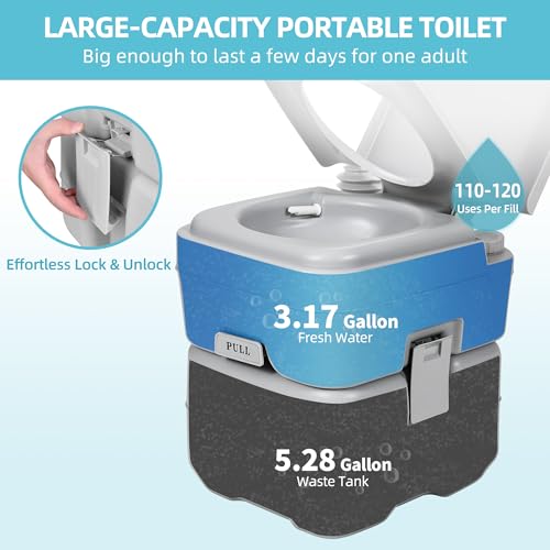 Image of YITAMOTOR Portable Toilet, RV Toilet Travel Potty, 5.3 Gallon Waste Tank for Easy Disposal, Press Flush Pump for Odorless Cleaning, Portable Toilet for Camping, Boating, Hiking, and Trips