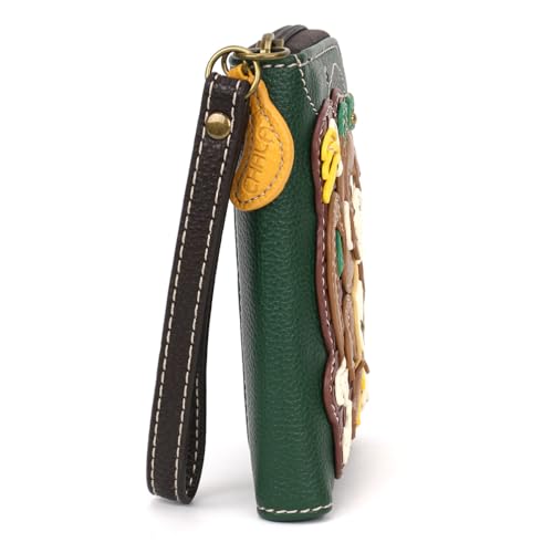 Image of CHALA Zip Around Wallet, Wristlet, 8 Credit Card Slots, Sturdy Pu Leather - Monkey with Bananas - dark green