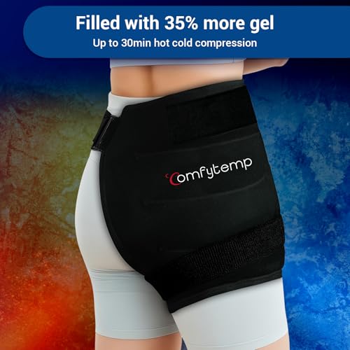Image of Comfytemp Hip Ice Pack Wrap for Sciatica Pain Relief, Hip Replacement Kit After Surgery, Reusable Gel Ice Pack for Injuries, Hot Cold Compress Recovery Item Physical Therapy for Men Women, Black (S /M)