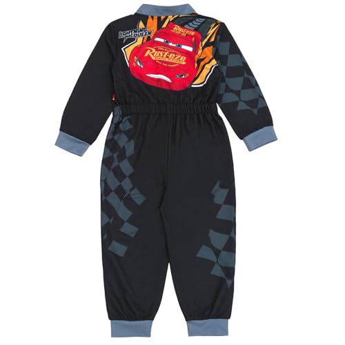Disney Cars Lightning McQueen Toddler Boys French Terry Racing Zip Up Coverall Black 3T - image 4