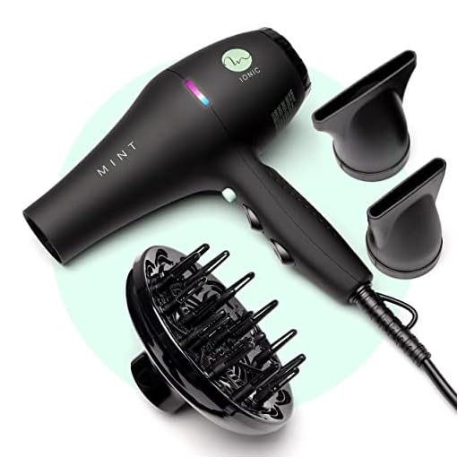 Professional Series Blackbird Infrared Ionic Hair Dryer with Diffuser by Mint | Extremely Quiet and Lightweight Blow Dryer with 1875 Watts of Salon-Grade Drying Power | Ceramic Tourmaline Pro Dryer