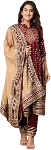 Indian Women's wear Rayon Handwork Kurti/Kurta/Tunics, Pant With Cotton Dupatta Ready To Wear Salwar Suit Dress