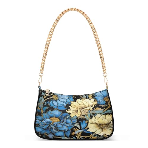 Image of Shoulder Bags for Women Flower Floral Hobo Tote Handbag Small Clutch Purse with Zipper Closure