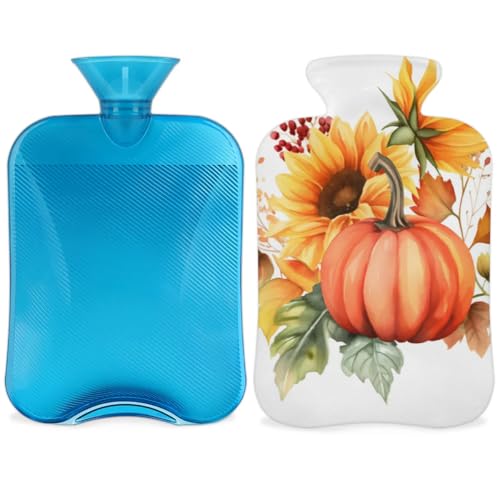 Hot Water Bottle with Soft Cover,2L Fantastic Pumpkin Hot Water Bag for Hot and Cold Compress, Hand Feet Warmer, Maple Leaf Pumpkin Rubber Hot or Cold Water Bottle Halloween Christmas Decorations