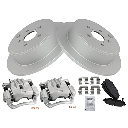 Image of TRQ Rear Ceramic Brake Pad and Rotor Set Includes Calipers Coated