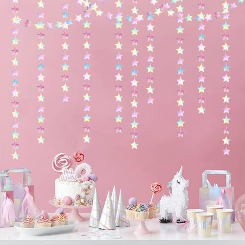 Image of Iridescent Disco-Holographic Party-Decorations Christmas Garland - 62ft Twinkle Little Star Streamers Hanging Banner,Wedding Birthday Bachelorette Baby Bridal Shower Decor Hugtmr