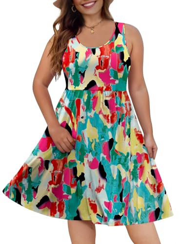 Image of DB MOON Womens 2026 Plus Size Tank Dresses Sleeveless Knee Length Sundress with Pockets