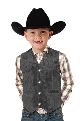 Kids Western Suede Vest for Toddler Boy Leather Cowboy Dress Vests for Child Slim Fit Retro Style Waistcoat