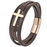 Mochity Bracciale Uomo Pelle, Croci Croce Bracciale Uomo Acciaio Inox, Con Scatola Regalo, Bracciali Braccialetto Braccialetti Cuoio (A5)
