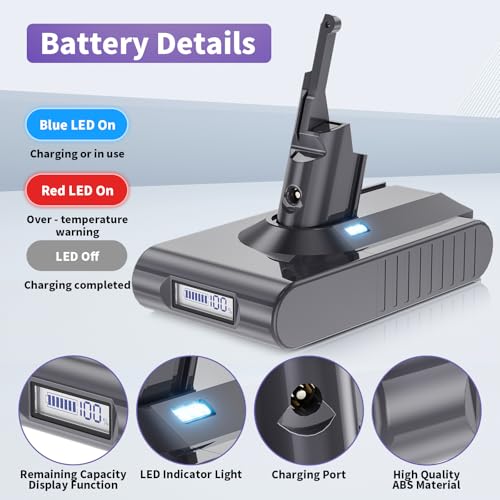 Image of 8000mAh V8 Battery Replacement, 21.6V Li-ion Battery Compatible with V8 Animal Motorhead Fluffy SV10 Vacuum Cleaner with LED Indicator