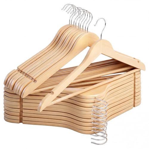 StorageWorks Wooden Hangers 20 Pack, Wood Coat Hangers for Closet, Heavy Duty Clothes Hangers for Suits, Shirts, Pants, Jackets, Natural Wood Color