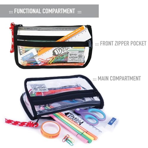 Image of Rough Enough Clear Pencil Case for School, 60+ Pencils Capacity, Black