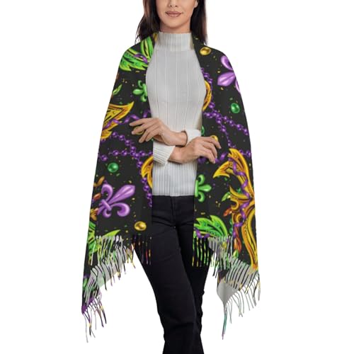 Womens Mardi Gras Cashmere Scarf, Warm Shawl Mardi Gras Green Print, Pashmina Scarves Wrap for Wedding Evening Dresses2