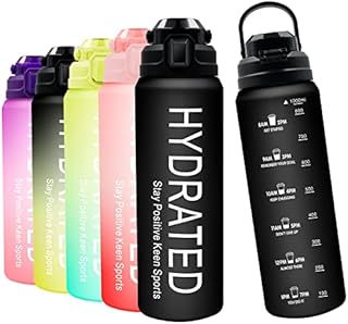 Wolepaz 1 litre Water Bottle with Straw, Motivational Sports Water Bottle with Time Markings, Leakproof BPA-free Tritan Drink Bottle for Running, Bike, Gym, Outdoor, School & Office (Black)