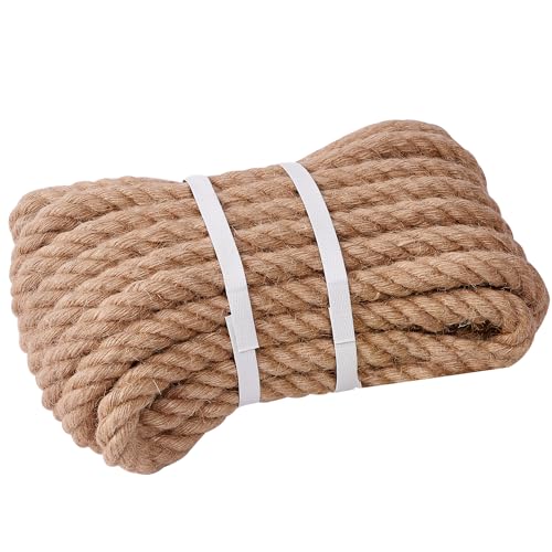 XINSHUNCAN Juteseil 28mm 5M,Natürliche Hanfseil 4-Stränge Dicke Jute Schnur Gedreht Tauwerk Tau Seil für Garten Handwerk DIY Dekoration Deko Seil Tauziehen Absperrseil Handlaufseil