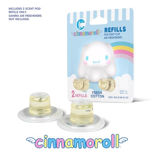 Image of Hello Kitty Car Air Freshener Refills 2-Pack - Fresh Cotton Scent - Cute and Long-Lasting Cinnamoroll Car Accessories, Odor Eliminator, Fun Scents, 30 Days Freshness (2 Refills)