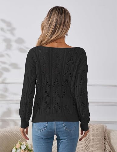 Image of Libsorge Womens Cute Sexy Off The Shoulder Crochet Knit Sweater Fall Winter 2025 Trendy Lightweight Boat Neck Pullover Top