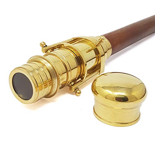 Brass Nautical - Telescope Walking Stick Costume Wooden Cane Foldable Rosewood Stick Steampunk Style (Polished Brass) - Thumbnail 6