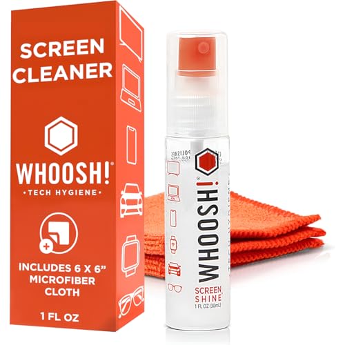 WHOOSH! Screen Shine Go - 1 fl oz Refillable Screen Cleaner Kit with Microfiber Cloth for MacBook...