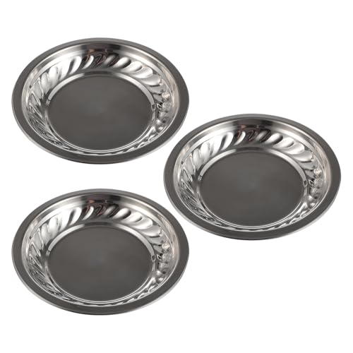 AMUSLESUR Bandeja de Aperitivos de Acero Inoxidable 3 Piezas, Platos Redondos de 20 CM para Frutas y Snacks en Vitrinas o Eventos Domésticos
