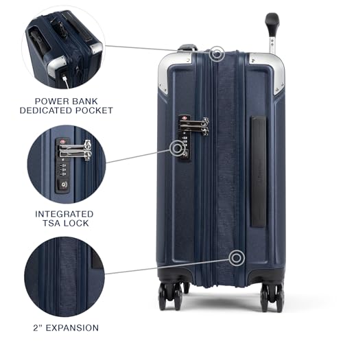 Image of Travelpro Platinum Elite Hardside Expandable Carry on Luggage, 8 Wheel Spinner, TSA Lock, Hard Shell Polycarbonate Suitcase, True Navy Blue, Compact Carry on 20-Inch