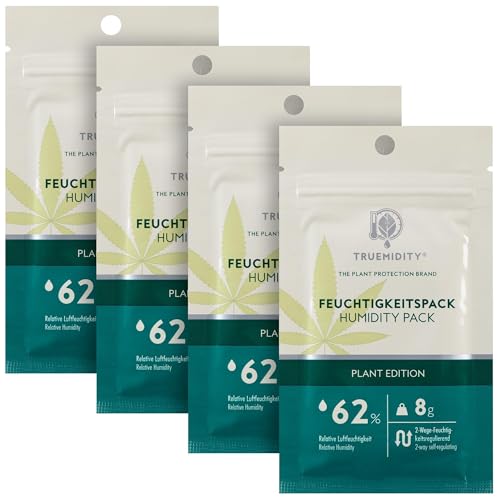Trumidity® Feuchtigkeitsregler Set 62% | 2-Wege Luftbefeuchter für Kräuter | 4 x 4g Packs | Reguliert 3-4 Monate | Entwickelt in Germany