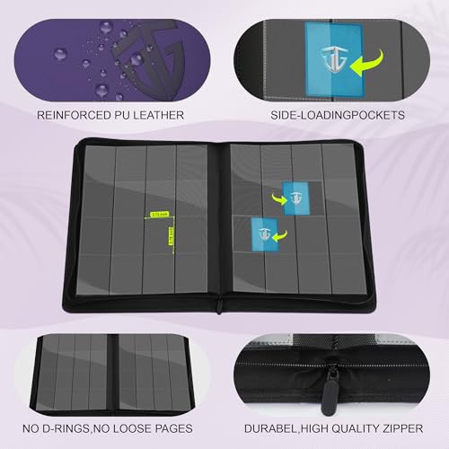Image of 16 Pockets Trading Card Zipper Binder for 1000+ Cards| Secure Side Loading Pockets | Trading Card Album Folder | Compatible with YuGiOh, MTG,Sports Cards (Purple 16)
