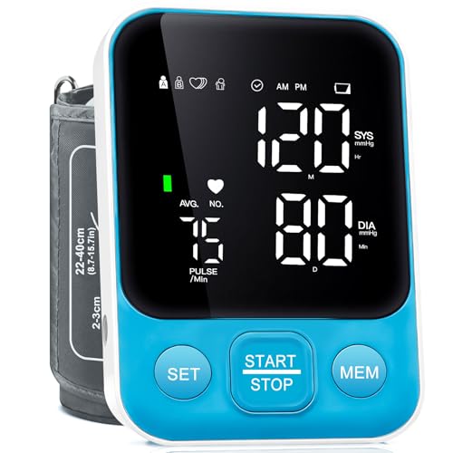 Blood Pressure Monitor Upper Arm Monitors for Home Use BP Machine with 2x120 Reading Memory Adjustable Arm Cuff 8.7'-15.7' Large Display with LED Background Light Storage Bag Light Blue
