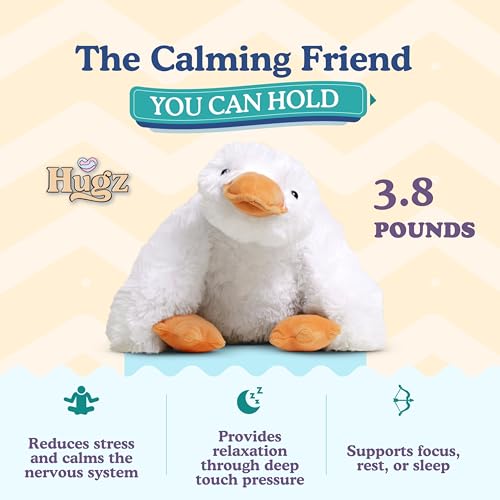 Image of Hugz Official Quackers The Duck - Premium Weighted Stuffed Animal Plushie 3.8 lb for Adults & Kids - Microwavable - Heatable & Coolable - Super Soft Fur - Gift Ready Tube Packaging