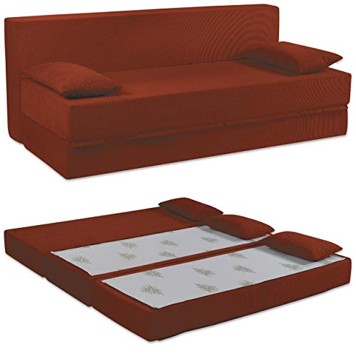 Baldiflex  Sofá Cama de 3 Plazas Espuma viscoelastica, Modelo TreTris. Confortable Funda extraíble y Lavable. Color Rosso Pompeiano.