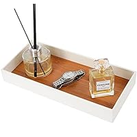 Jack Cube Leather Bamboo Valet Tray Storage Tray Cosmetic Stationery Organizer Catch-All For Keys, Phone, Wallet, Coin, Jewelry and More(12 x 5.4 x 1.6 inches) - MK205A