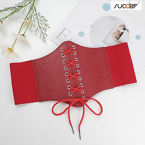 SUOSDEY Women Corset Waspie Belt Lace-up Retro Elastic Wide Belt for Dress Costume Halloween4