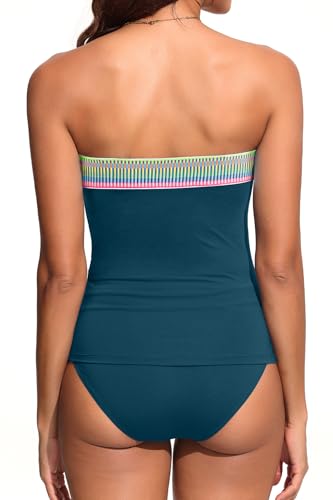 Image of Daci Womens Strapless Tankini Swimsuits- 2 Piece Tummy Control Tankini Swimsuit Bandeau Tankini Tops with Bottoms