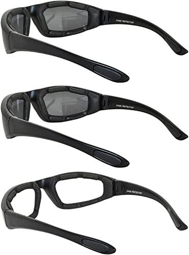 Image of OWL 3 Pack Motorcycle Riding Glasses, Padded Sport Sunglasses, Assorted Colors for Men and Women