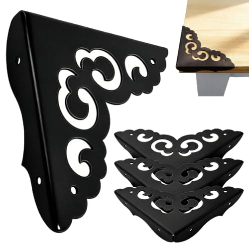 Image of Metal Corner Protectors for Wood Boxes Furniture, Vintage Decorative Corner Guards for Box Door Table Furniture Corner Edge Safety Guard Pack of 4