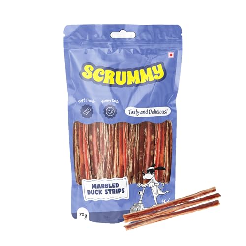 Image of Scrummy Marbled Duck Strips Dog Treats 70g Pack | Soft & Tasty Training Snacks | High Protein Healthy Chews for Puppies & Adult Dogs