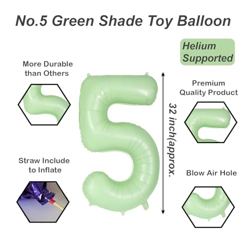 Image of Solid Green 5 /Five Number Foil Balloons 32 inch Toy 5th Birthday Party Decoration Helium Supported