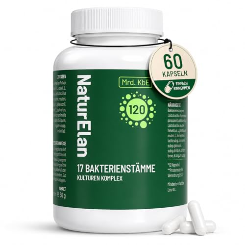 Probio Plus Kulturen Komplex [HOCHDOSIERT], 17 Bakterienstämme, 120 Mrd. KBE/Tagesdosis, mit Lactobacillus & Bifidobakterien, Non-GMO & Vegan, 60 Kapseln, Darmflora 1